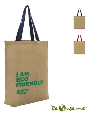 Bolsa Tote Ecológica De Yute Con Asas De Algodón Azul