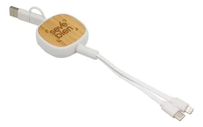 Cable Retráctil De Carga Corporativo Con Bambú Blanco