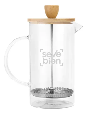 Cafetera Prensa Francesa De Vidrio Con Tapa De Bambú Transparente