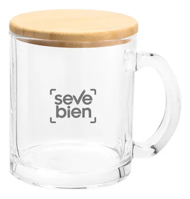 Taza De Vidrio Con Tapa De Bambú Barnizado