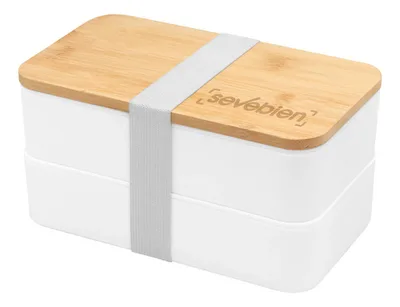 Lonchera De Bambú Con Compartimentos Y Cubiertos Blanco