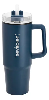 Taza De Acero Inoxidable Con Sorbete Y Tapa Azul
