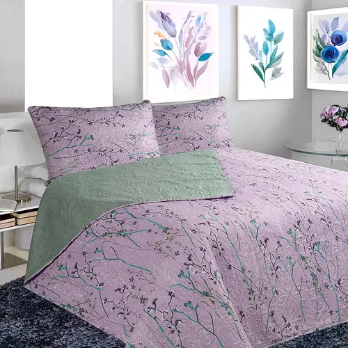 Quilt Estampado 2.5 Plazas Poliéster Ramas Lavanda Coral Claro