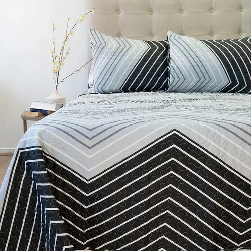 Quilt Stitchy Estampado 2 Plazas Zigzag Gris Negro Coral Claro