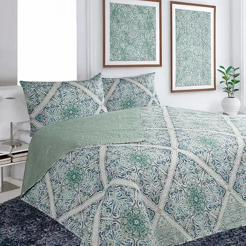 Quilt Hotpress Estampado 1.5 Plazas Mandala Coral Claro