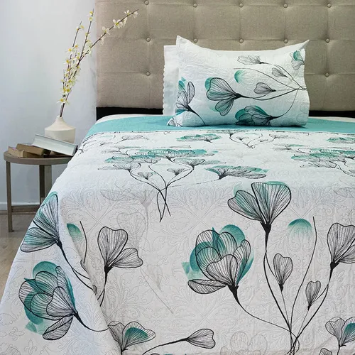 Quilt Hotpress Estampado 1.5 Plazas Poliéster Coral Claro