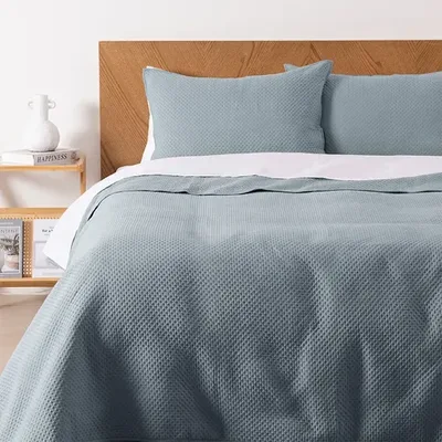 Quilt Acolchado De 2 Plazas En Poliéster Celeste Celeste