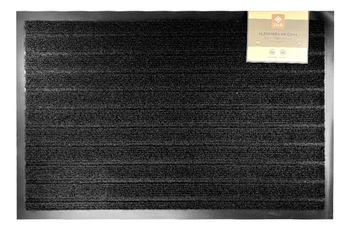 Alfombra Limpiapiés De Poliester Franjas Negro