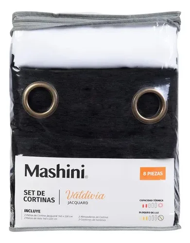 Set Cortinas 8 Piezas Jacquard Negro