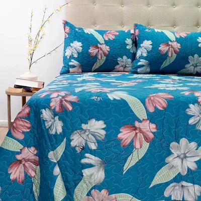 Edredón 2.5 Plazas Estampado Flor Azul Burdeo