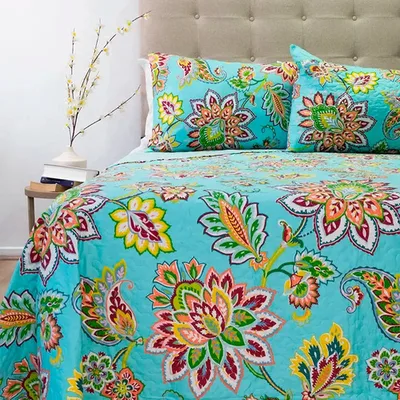 Edredón De 2.5 Plazas Estampado Turquesa Amarillo