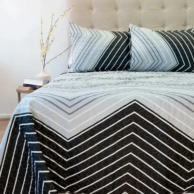 Quilt Estampado Zigzag Gris Negro 2.5 Plazas