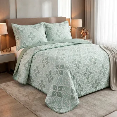 Quilt Estampado Flor Menta Blanco 1.5 Plazas